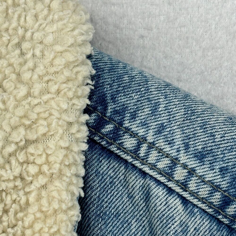 GAP DENIM Jacket Mens XL Trucker Sherpa Fleece Snap Front Cotton Light Wash Blue - Picture 9 of 14